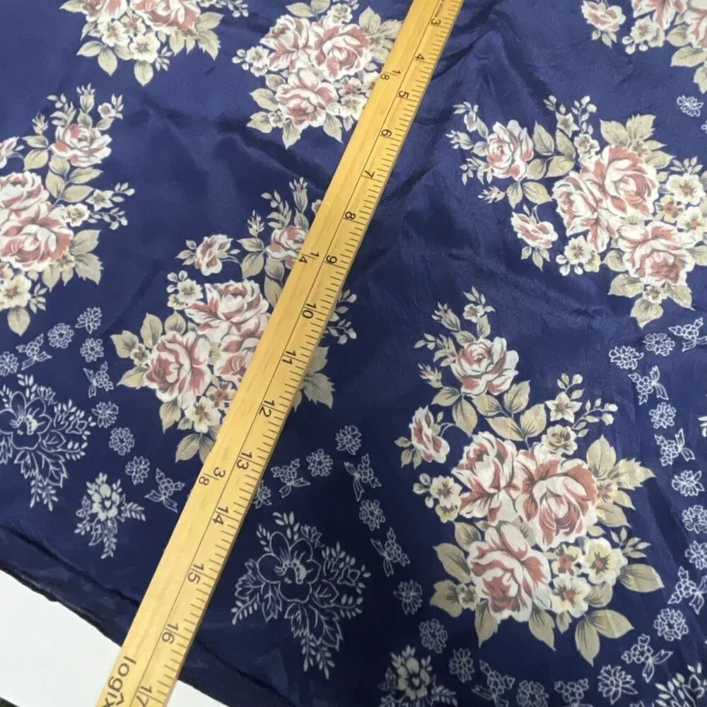 Access 100% silk dark blue floral scarf 32” x 33” hand rolled